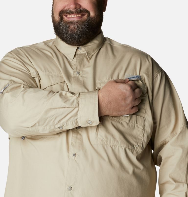 Men's Columbia PFG Bonehead Long Sleeve Shirts Khaki | Plus Size CA-E0C1L